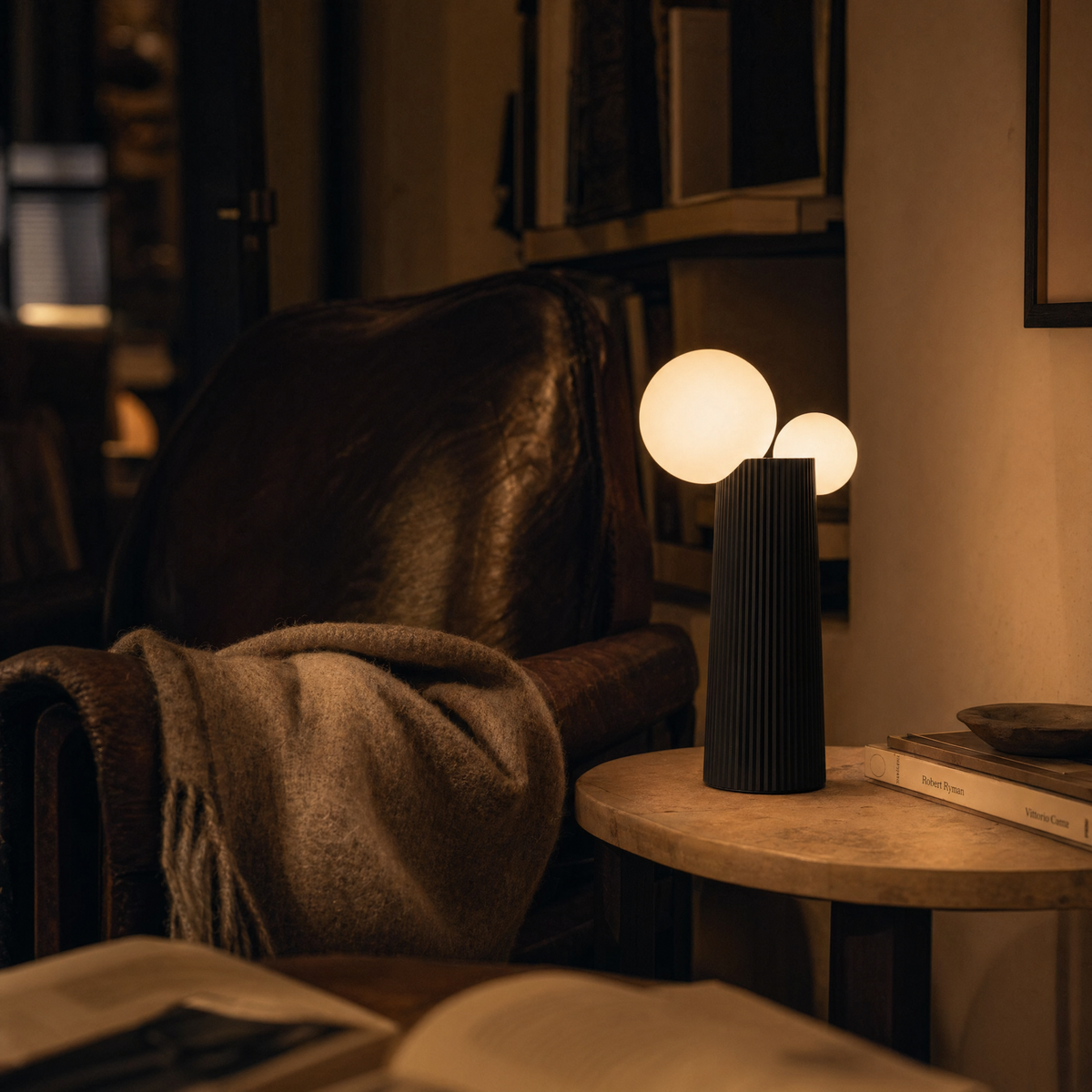 Cordless Fluted Twin-Globe Table Lamp