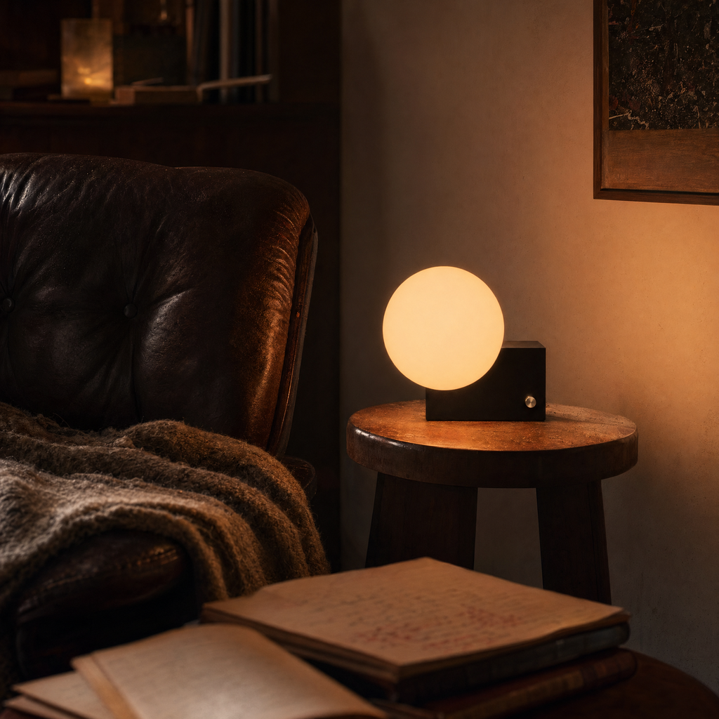 Opal Sphere Black Block Table Lamp