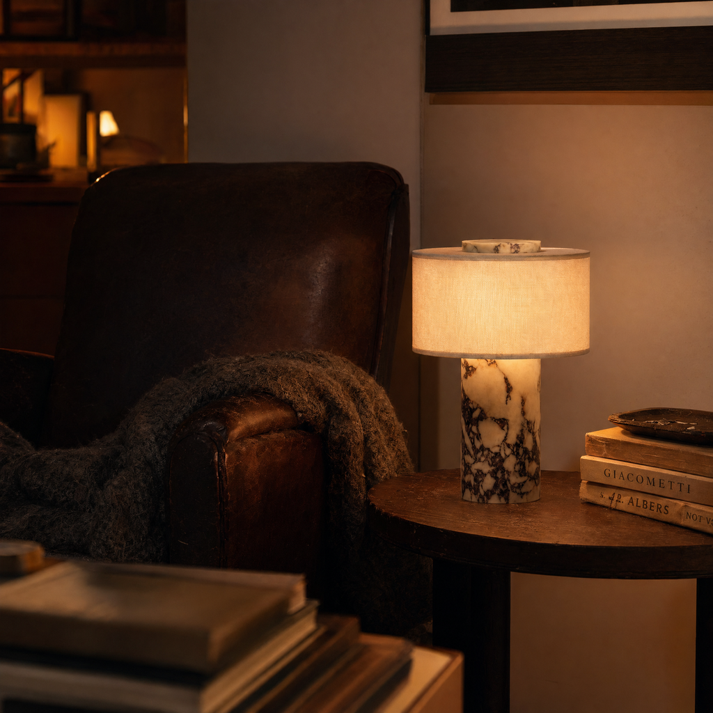 Violet Marble Drum Shade Table Lamp