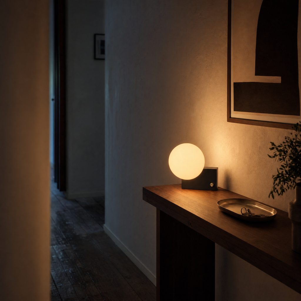 Opal Sphere Black Block Table Lamp