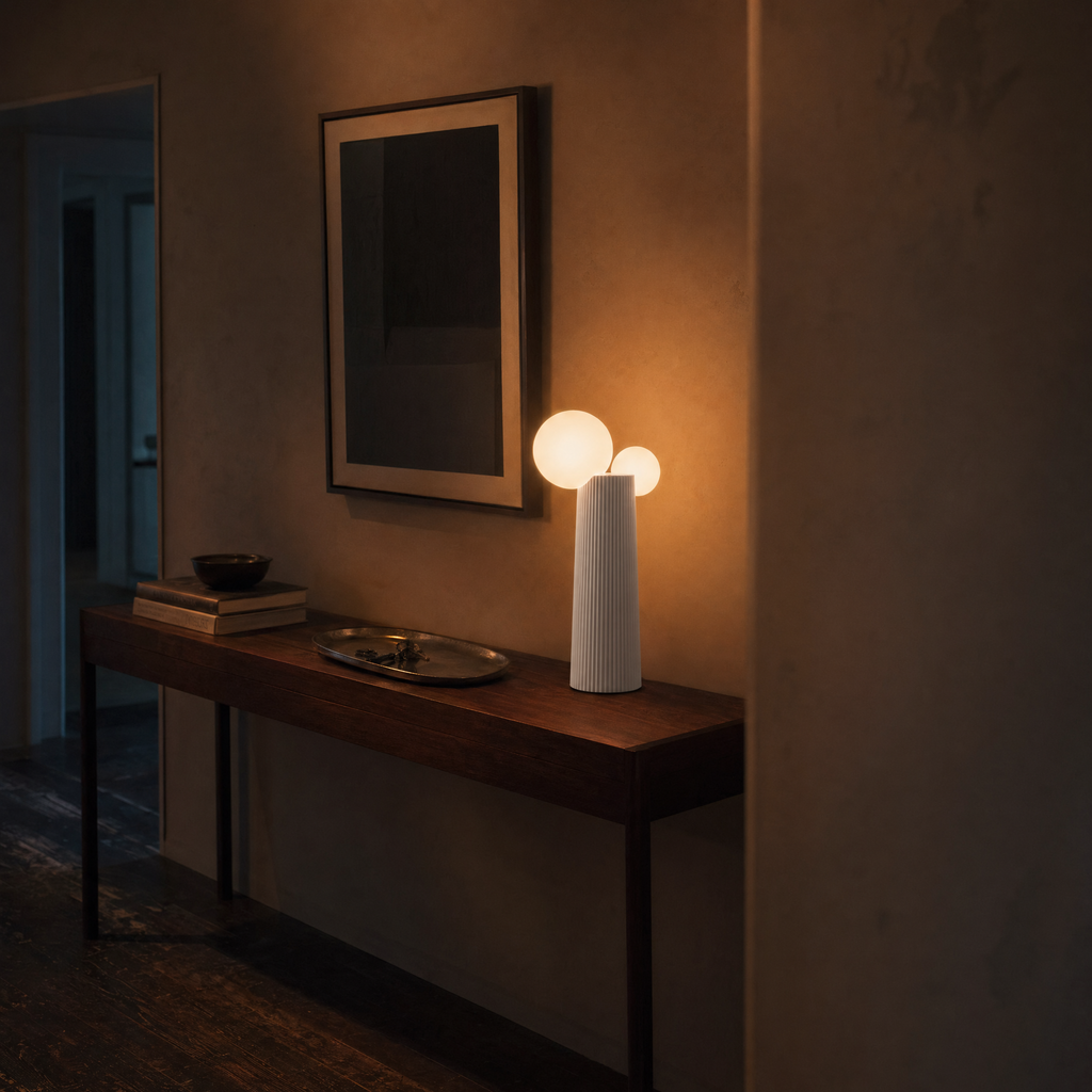 Cordless Fluted Twin-Globe Table Lamp