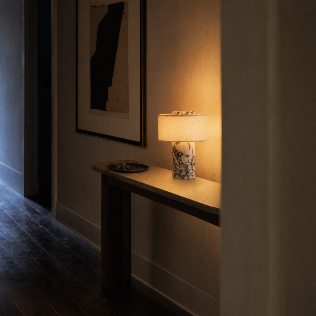 Violet Marble Drum Shade Table Lamp