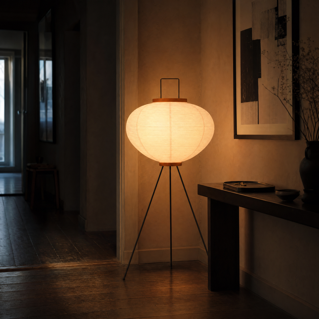 Rice Paper Tripod Floor Lamp