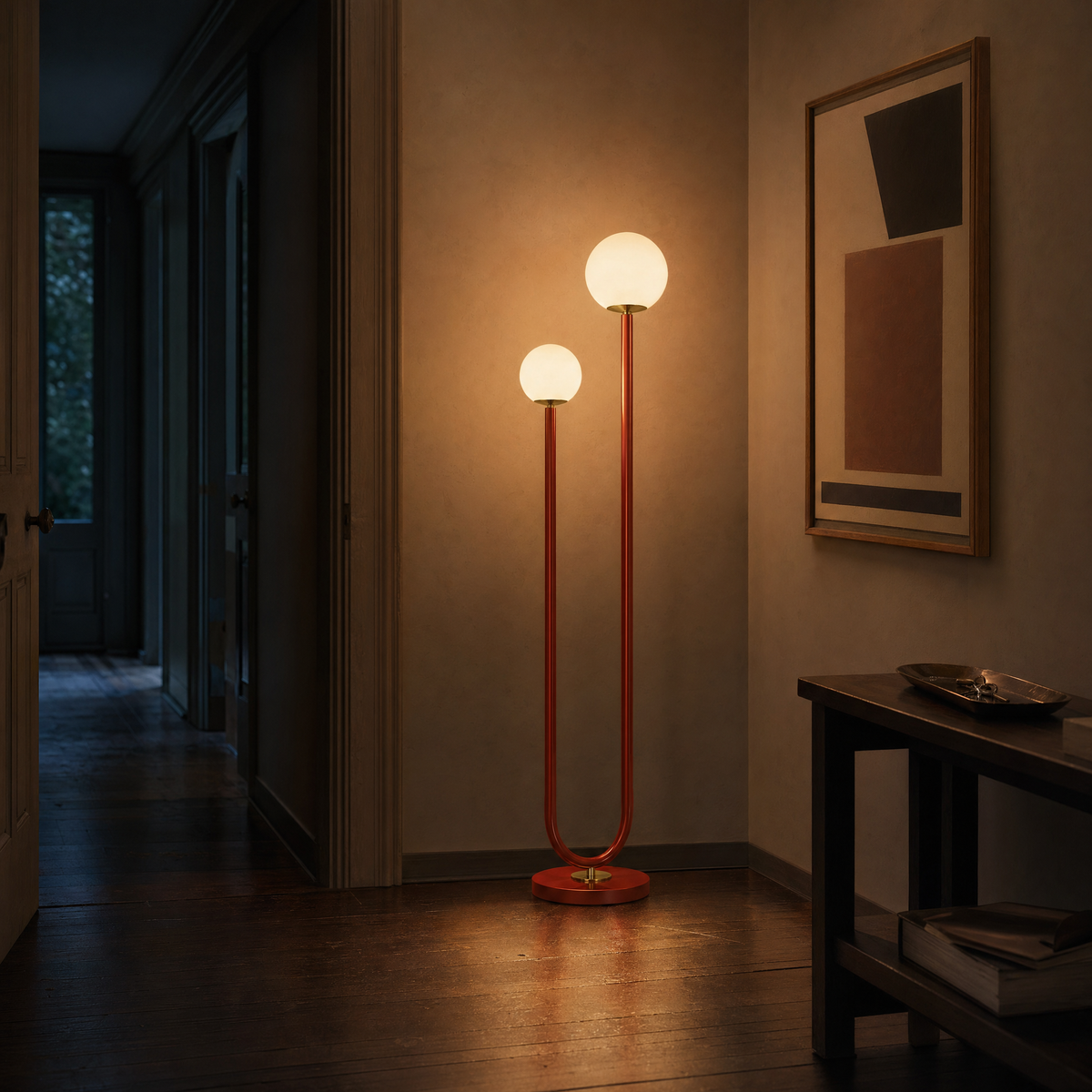 Curved Iron Twin-Globe Floor Lamp