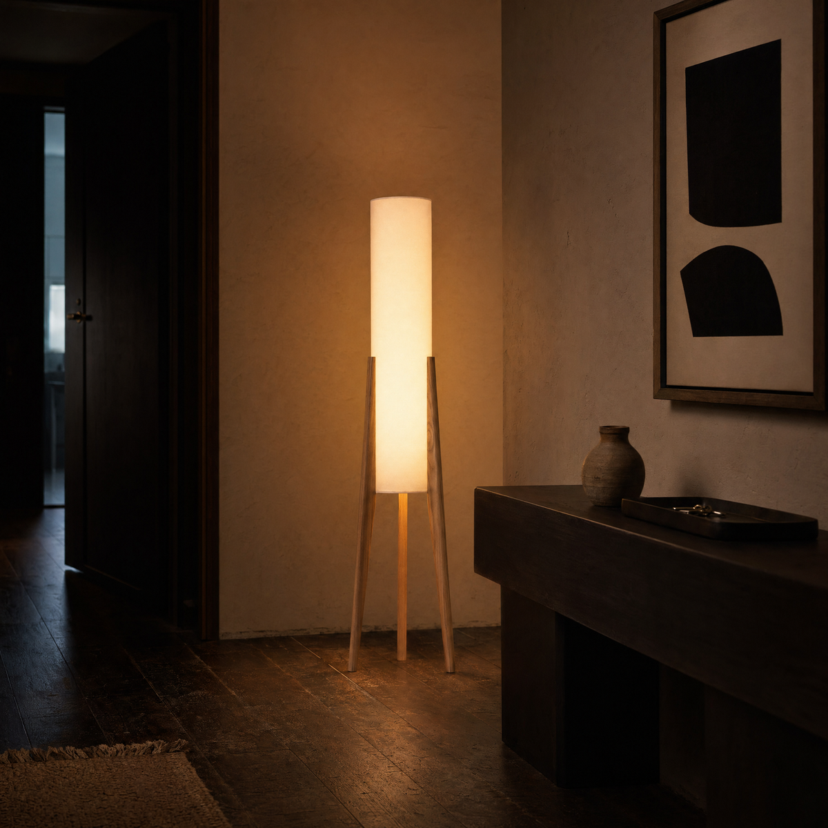 Walnut Tripod Linen Floor Lamp