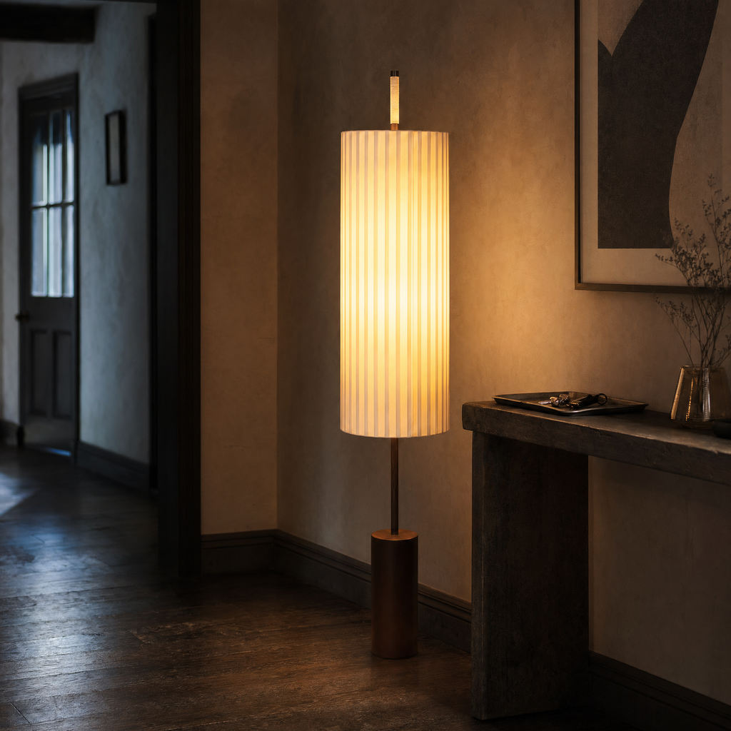Pleated Linen Cylinder Floor Lamp